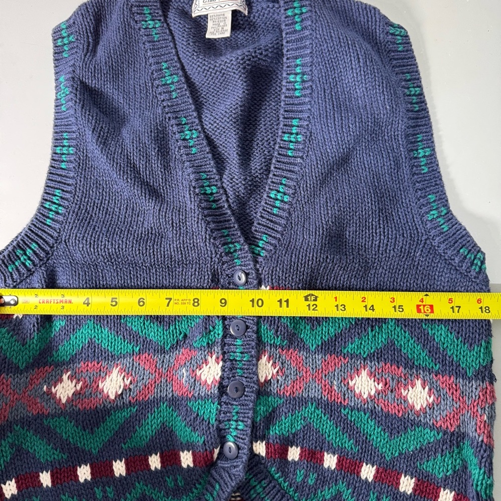 Vintage 90s Gina Peters Womens Blue Preppy Cottagecore Sweater‎ Vest Sz S - Picture 5 of 7